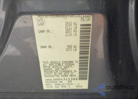 2015 Nissan Altima 2.5 S z USA, uszkodzony, nr VIN 1N4AL3AP0FN315388